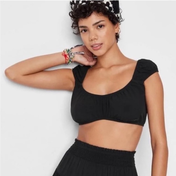 Wild Fable Cap Sleeve Tiny Black Crop Top - Picture 1 of 4